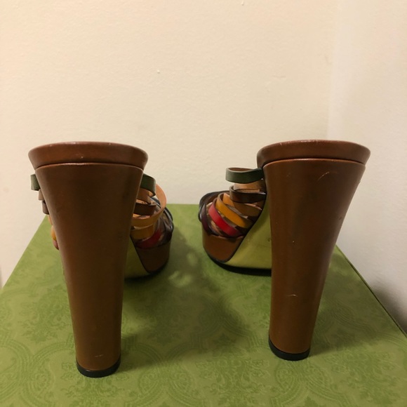 Fendi brown colorful strappy platform sandal mules heels | EU 41 US Women’s 9.5 - Picture 6 of 8